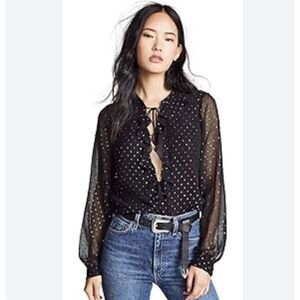 PAIGE Marcella Silver Black Swiss Dot Chiffon Blouse Top Women’s XS